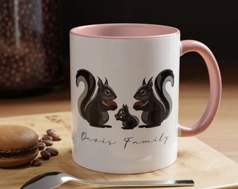 Personalized Family Squirrel Mug | Cute Animal Ceramic Cup for Mom, Dad & Kids | Custom Name Gift | Family Coffee Cup | Gift for Her | M0040
