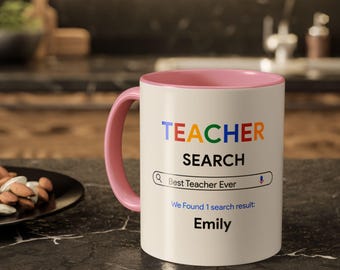 Best Teacher Ever Mug, Personalized Teacher Gift, Custom Search Style Coffee Mug, Unique Back to School Cup, Gift for Her or Him, M0001