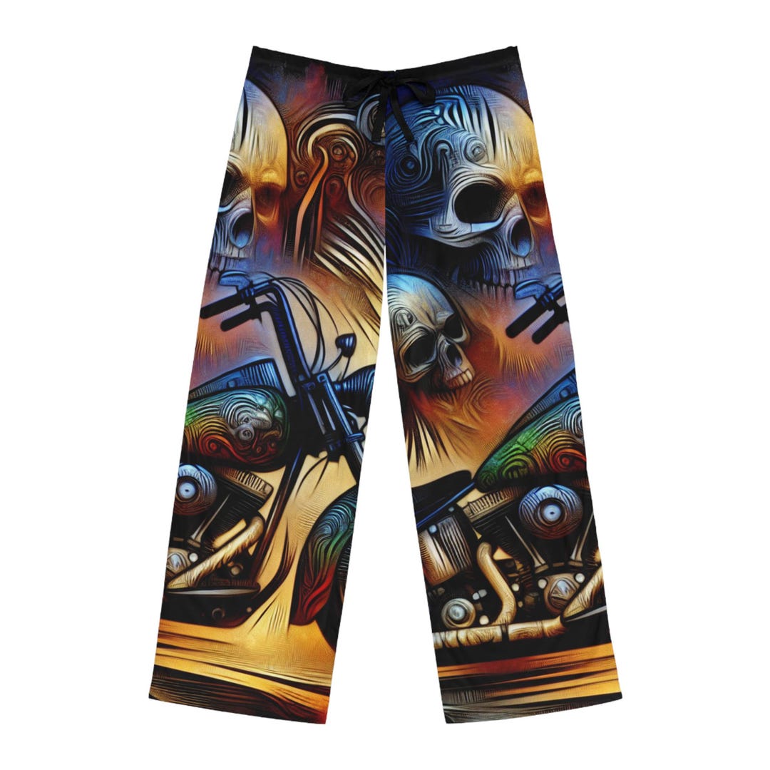 Edgy Motorcycle Pajama Pants Skull Design, Men's Sleepwear, Casual ...