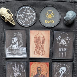 Lovecraft Cthulhu Necronomicon patch collection unique designs - Iron-On for battle vest or occult garb