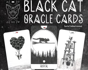 Black Cat Oracle cards - Lenormand-based hand painted oracle cards