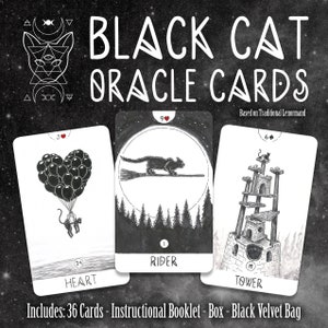 Cartes Oracle du chat noir - Cartes oracle peintes à la main basées sur Lenormand