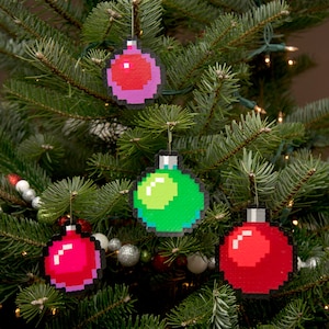 8 Bit Pixel Art Christmas Baubles (Set of 4)