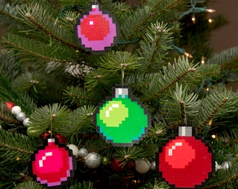 8 Bit Pixel Art Christmas Baubles (Set of 4)