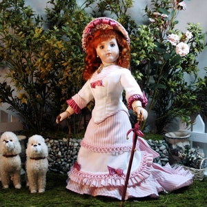 1878 COUNTRY HOLIDAY ENSEMBLE 12&quot; French Fashion doll costume patterns ~ clothing and bonnet