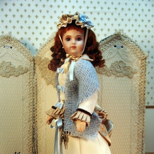1882 HOUSE DRESS ~ 12&quot; French Fashion doll clothing patterns for dress, shawl and lacey cap