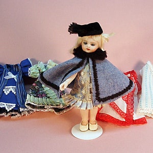 MIGNONNETTE WARDROBE PATTERNS set, for 5.5" mignonette doll, patterns for 5 dresses, cape, hat