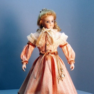 1860s DAY DRESS French Fashion doll clothing pattern for Skirt, separate bodice and lace fichu collar - for 12 inch FF dolls