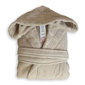 Luxury Hooded Beige Bathrobe: 100% Cotton Feel, Deep Pockets (XL Size Available)