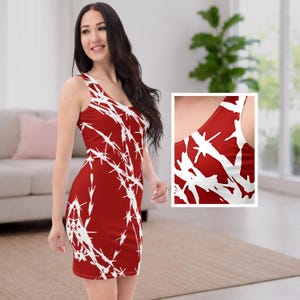 Red White Bodycon Mini Dress Women – Tight Stretch Festival Clubwear Outfit, Tie Dye Streetwear Sommer Kleid Geschenk