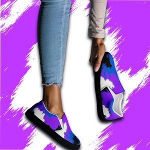 Blue-Purple Slip-On Canvas Shoes for Women – Comfortable Canvas Shoes with Splash Design, Breathable, Lightweight EVA Sole, Everyday & Leisure