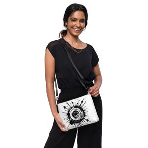 Bolso bandolera negro y blanco | Bolso bandolera | Bolso de piel sintética | Bolso de mano con cremallera | Bolso bandolera | Bolso pequeño para móvil y cartera