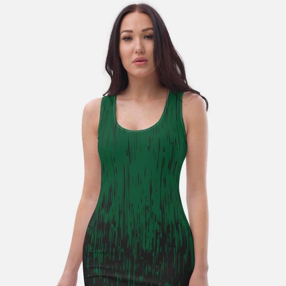 Green and Black striped mini dress - figure-hugging stretch dress - tie-dye batik stretch dress - summer festival clubwear outfit for everyday wear Green and Black striped mini dress - figure-hugging stretch dress - tie-dye batik stretch dress - summer festival clubwear outfit for everyday wear