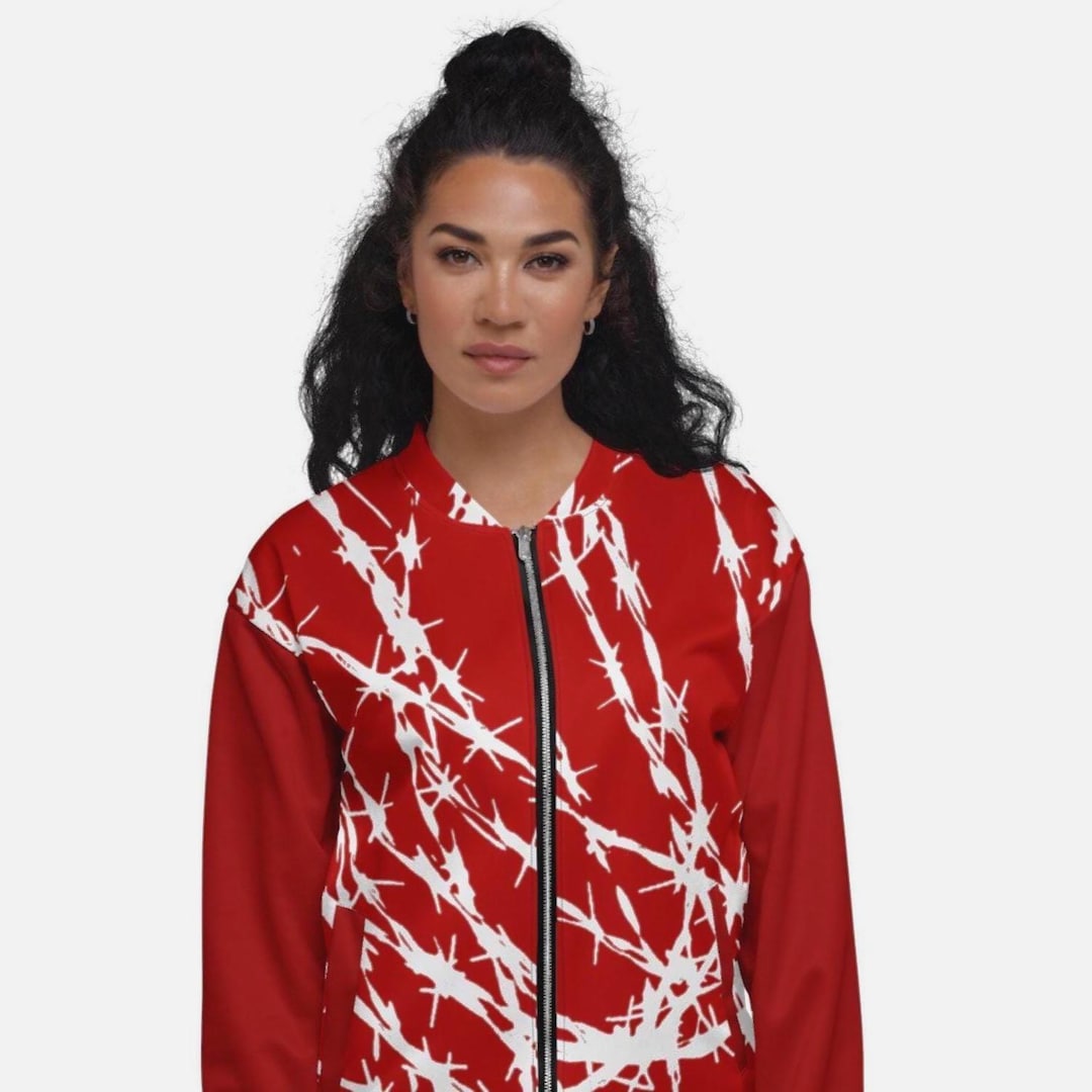 Bomber Jacket Red Barbed Wire Design Streetwear Jacket Women Men bomber-jacket-red-barbed-wire-design-streetwear-jacket-women-men