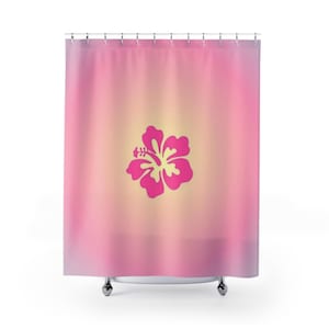 Hibiscus Floral Shower Curtain, Tropical Bathroom Decor, Summer Vibes, Gift for Beach Lovers, Relaxing Home Atmosphere
