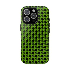 Green Skull & Star Phone Case, Tough Cases for Teens, Eco-Friendly Phone Cover, Gifts for Halloween, Unique Phone Accessory