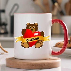 Valentine&#39;s Day Bear Heart Coffee Mug, Custom anniversary gift or Valentine’s Day gift