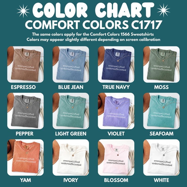 Graphic Comfort Colors C1717 Sweatshirts, Overqualified Underestimated, Trendy Graphic Tees, Cozy, Available in Various Colors