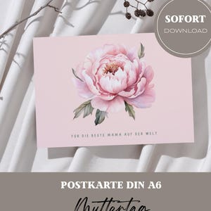 Biglietto d'auguri digitale per la festa della mamma da stampare - Biglietto d'auguri floreale con peonia - download immediato (A6) PDF/PNG