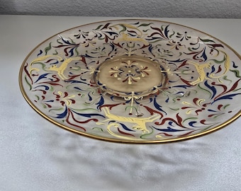 Antyczne talerze szklane emaliowane „Canine and Foliate” Salviati & Moser – zestaw 3 szt. – emalia Boho – ok. 1890–1910
