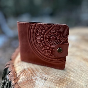 Cartera de mujer única, cartera de cuero suave, cartera de cuero, cartera pequeña de mujer, cartera de cuero color ladrillo, monedero en relieve, cartera de bolsillo