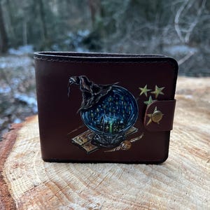 Cartera de piel marrón, monedero con relieve, cartera de bolsillo, cartera de mujer única, cartera de piel, cartera pequeña de mujer, cartera de Harry Potter
