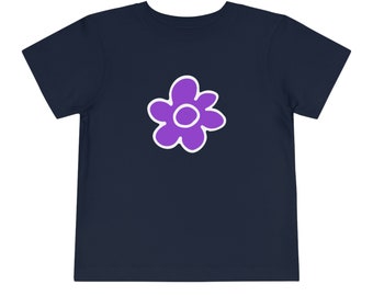 BLOOM - Marineblauw peuter T-shirt met korte mouwen en paarse bloem