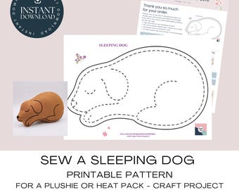 Sleeping Dog Sewing Pattern: Plushie or Heat Pack Craft Project (PDF Download)