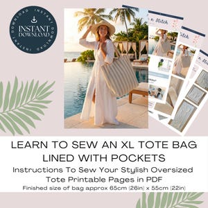 Learn To Sew A Lined X-Large Tote Bag With Pockets Instructions For An Easy Sewing Project Oversized Tote PDF Instructions