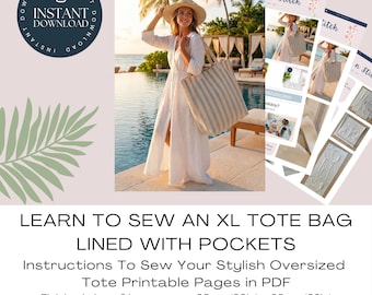 Learn To Sew A Lined X-Large Tote Bag With Pockets Instructions For An Easy Sewing Project Oversized Tote PDF Instructions