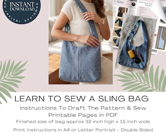 Learn To Sew A Sling Bag Sewing Pattern & Instructions Only, Easy Sewing Project