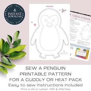 Modello stampabile. Cuci un pinguino di peluche / Borsa termica / Progetto di cucito facile e coccoloso