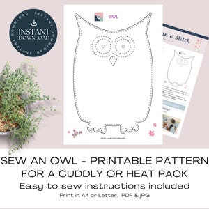 Owl Printable Pattern. Sew A Simple Owl Plushie / Heat Pack / Cuddly, Easy Sewing Project