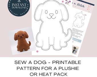 Dog Printable Pattern. Sew A Simple Dog Plushie / Cuddly / Heat Pack, Easy Sewing Project