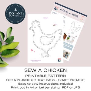 Patron de couture pour poulet : Confectionnez une bouillotte en peluche simple ou réalisez un projet de bricolage (Téléchargement instantané des fichiers PDF et JPG)