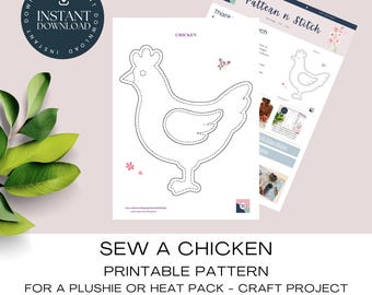Chicken Sewing Pattern:  Sew A Simple Plushie Heat Pack Or Craft Project (Instant Download PDF & JPG Files)