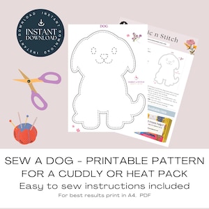 Modello stampabile. Cuci un semplice peluche per cani / coccoloso / borsa termica, progetto di cucito facile