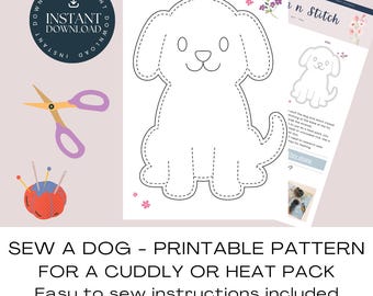 Patrón imprimible de perro. Cose un peluche/acolchado/bolsa térmica para perro. Proyecto de costura fácil.