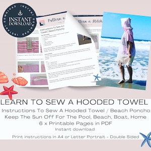 Learn To Sew A Hooded Towel / Beach Poncho Instructions Only, Easy Sewing Project
