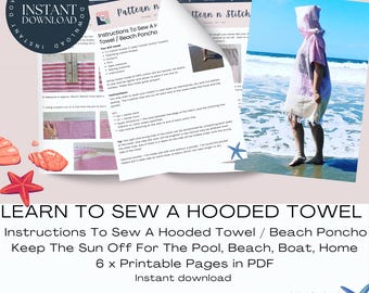 Aprende a coser una toalla con capucha o un poncho de playa (solo instrucciones), proyecto de costura fácil.