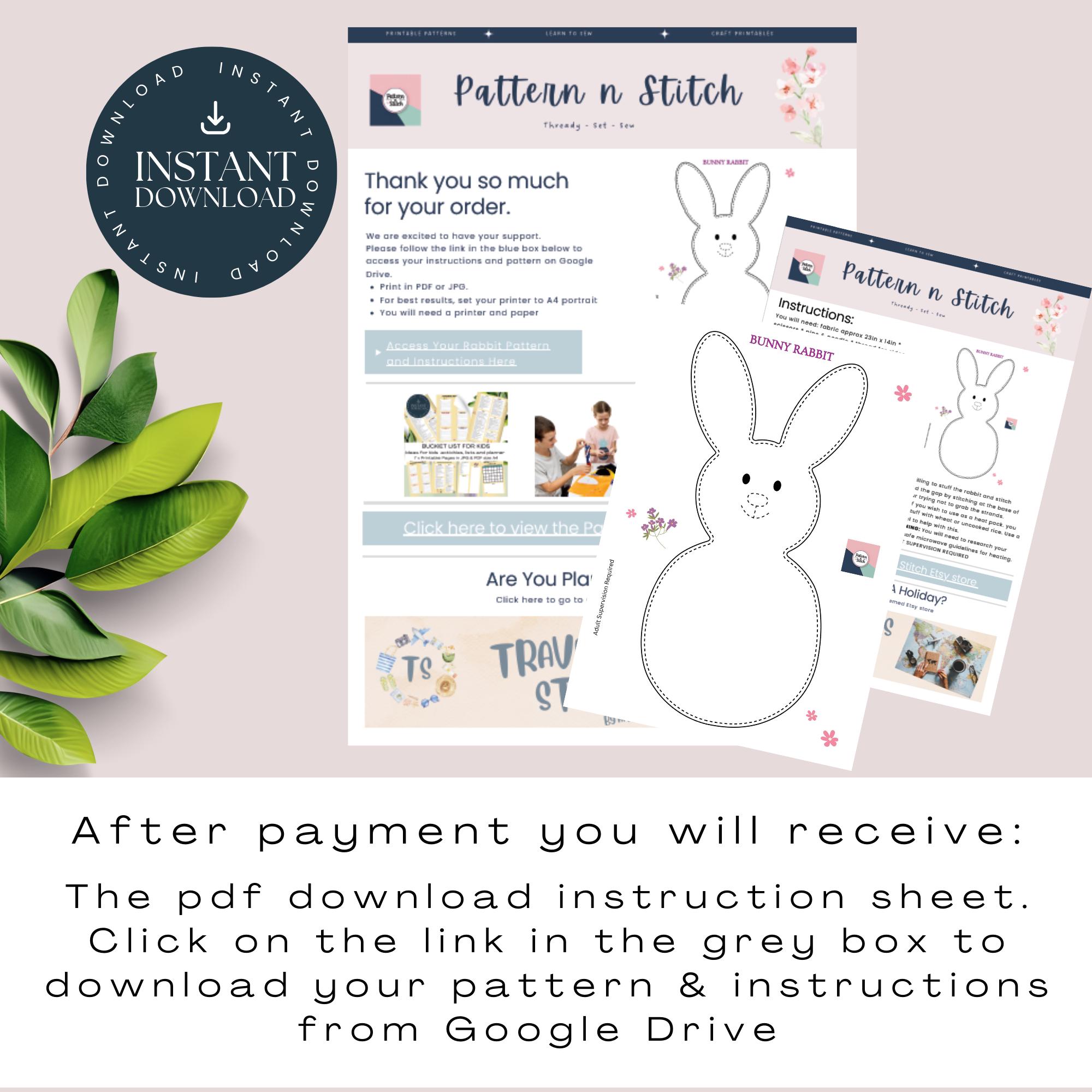 Rabbit Printable Pattern. Sew A Simple Rabbit Plushie / Heat Pack ...