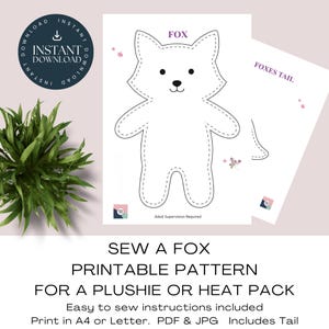 Fox Printable Pattern. Sew A Simple Fox Plushie / Heat Pack / Cuddly, Easy Sewing Project