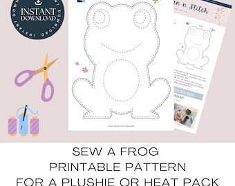Frog Printable Pattern. Sew A Frog Plushie / Heat Pack / Cuddly, Easy Sewing Project
