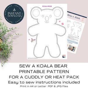 Koala Bear Plushie Sewing Pattern: Cuddly Heat Pack (PDF & JPG)