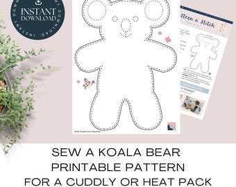 Patrón de costura para peluche de koala: Paquete de calor suave (PDF y JPG)