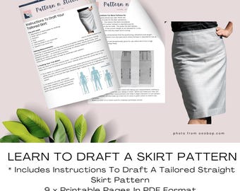 Aprende a diseñar un patrón de falda a medida paso a paso. Descarga instantánea e instrucciones imprimibles.