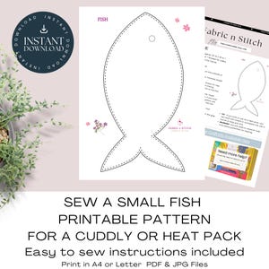Modello stampabile. Cuci un peluche a forma di pesce / Borsa termica / Progetto di cucito facile e coccoloso