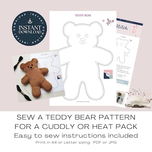 Teddy Bear Sewing Pattern:  Sew A Simple Plushie Or Heatpack (Instant Download PDF & JPG Files)