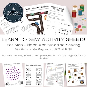 Learn To Sew Practice Activity Sheets For Kids - Instant Download