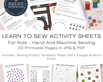 Learn To Sew Practice Activity Sheets For Kids - Instant Download